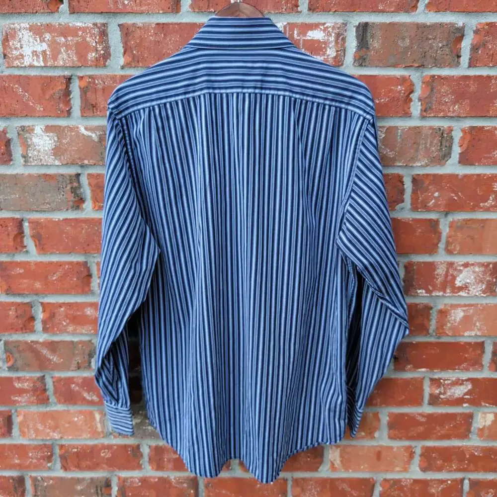 Banana Republic Striped Dress Shirt Mens L 16-16.5 Blue Navy Cotton Button Down